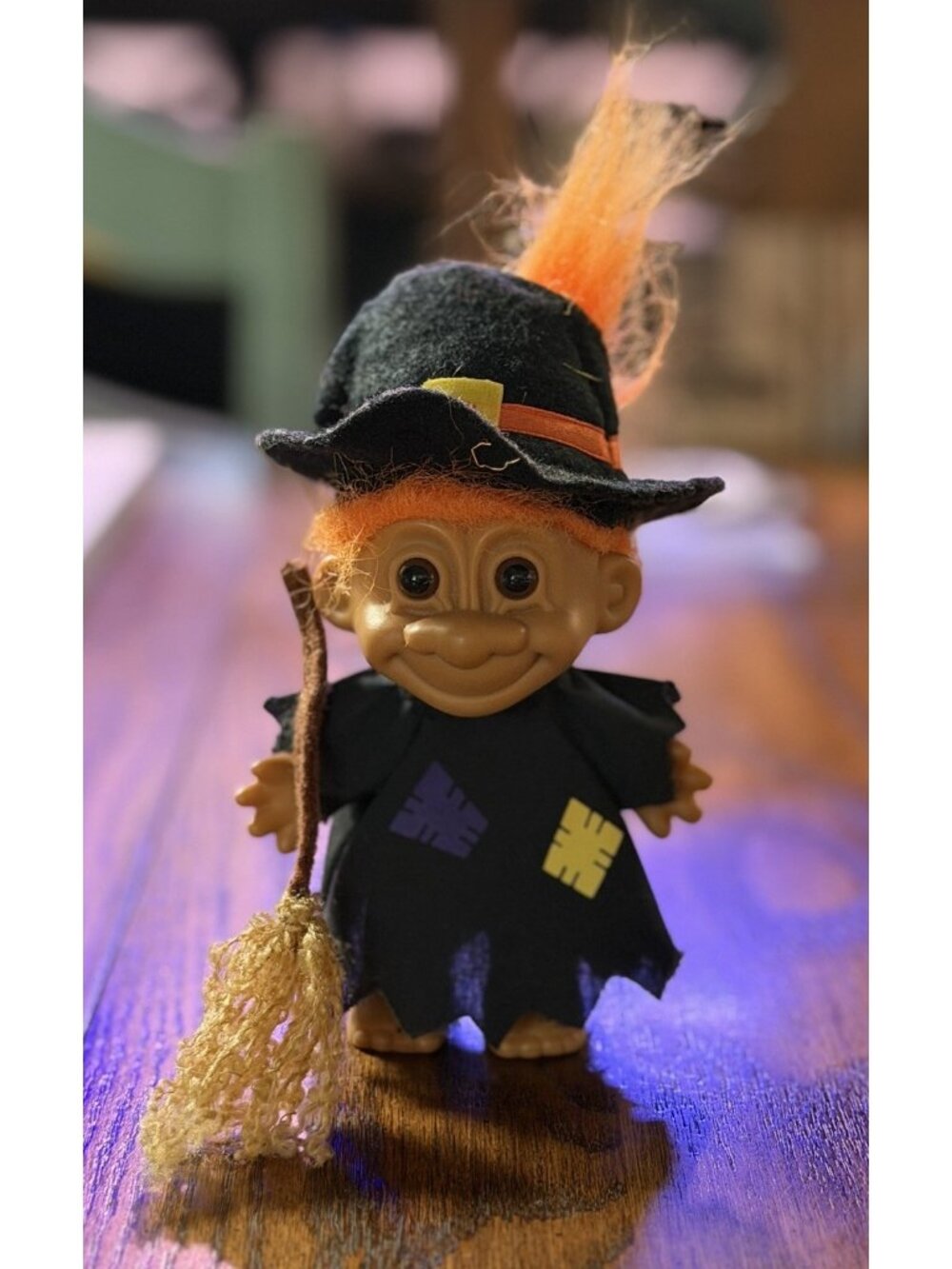 Vintage Troll Doll Russ Witch Orange Hair Halloween With Broomstick 6 Inches